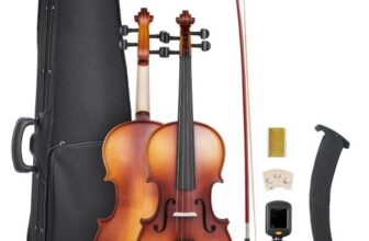 VEVOR Violine 4/4, 584,2 mm Armlänge Geigenset mit Hartschalenkoffer, Kolophonium, Bogen, Schulterstütze, Steg, zusätzlichen Saiten, Massivholzinstrument für Anfänger ab 12 Jahren (Mattbraun)
