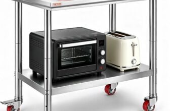 VEVOR Arbeitstisch 91 x 60 x 85 cm Edelstahl Catering Arbeitstisch Belastbarkeit 136,08 kg, Lebensmittel Zubereitungstisch mit Nachlauf Gewerbliche Arbeitstisch für Küche Bar 4 verstellbare Füße