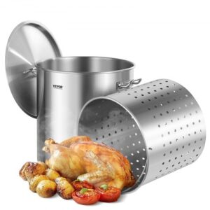 VEVOR Suppentopf Edelstahl, 79,5 L Kochtöpfe Großraumtopf, Kochgeschirr-Saucentopf mit Korb & Deckel & Griff, Suppentopf in Handelsqualität, Schleifbehandlung, zum Dämpfen Kochen oder Braten