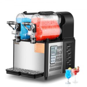 VEVOR kommerzielle Slusheis Maschine 3 L x 2 Doppeltank-Maschine für gefrorene Getränke, 24 Tassen Edelstahl Slush-Eis-Maschine Softeis Maker für Partys Restaurants Cafés Barsn Schwarz