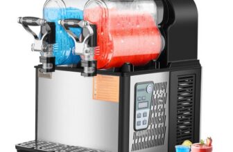 VEVOR kommerzielle Slusheis Maschine 3 L x 2 Doppeltank-Maschine für gefrorene Getränke, 24 Tassen Edelstahl Slush-Eis-Maschine Softeis Maker für Partys Restaurants Cafés Barsn Schwarz