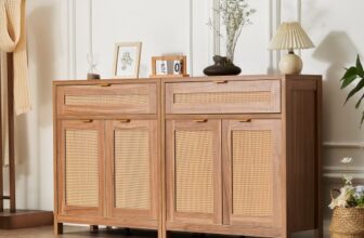 VEVOR Rattanschrank Rattankommode 2 Stk. Aufbewahrungsschrank mit 4 magnetischen Türen & 2 Schubladen, Sideboard Buffetschrank mit verstellbaren Regalen, Ideal für Flur Eingangsbereich Wohnzimmer