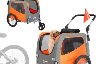 VEVOR Hunde-Fahrradanhänger, trägt bis zu 30 kg, 2-in-1-Fahrradträger für Haustier-Kinderwagen, einfach zusammenklappbarer Wagenrahmen mit Schnellspannrädern, universeller Fahrradkupplung, Reflektoren