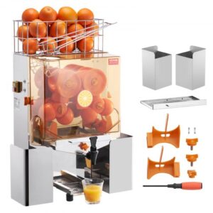 VEVOR Kommerzielle Orangenpresse Halbautomatischer 120-W-Entsafter, Edelstahl-Orangenpresse für 20 Orangen pro Minute, mit Wasserhahn & PC-Abdeckung Gewerbliche Zitruspresse Saftpresse Elektrisch