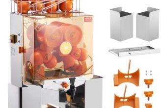 VEVOR Kommerzielle Orangenpresse Halbautomatischer 120-W-Entsafter, Edelstahl-Orangenpresse für 20 Orangen pro Minute, mit Wasserhahn & PC-Abdeckung Gewerbliche Zitruspresse Saftpresse Elektrisch