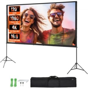 VEVOR Projektion Beamer Leinwand mit Ständer 304,8 cm HD 4K Outdoor Indoor Projektor Screen Schnelles Klappbare Tragbare Filmleinwand 16: 9 für Heimkino, Camping und Freizeitveranstaltungen Schwarz