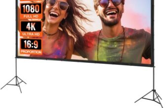 VEVOR Projektion Beamer Leinwand mit Ständer 381 cm HD 4K Outdoor Indoor Projektor Screen Schnelles Klappbare Tragbare Filmleinwand 16: 9 für Heimkino, Camping und Freizeitveranstaltungen Schwarz
