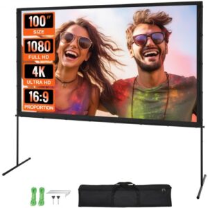 VEVOR Projektion Beamer Leinwand mit Ständer 254 cm HD 4K Outdoor Indoor Projektor Screen Schnelles Klappbare Tragbare Filmleinwand 16: 9 für Heimkino, Camping und Freizeitveranstaltungen Schwarz