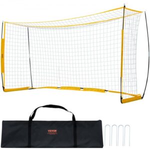 VEVOR Tragbares Fußballtor Soccertor Fußballnetz 3,66 x 1,83 m für den Garten, großes Übungsfußballnetz Trainingstor-Set mit Stahl-Glasfaserstruktur, Allwetter-Fußballtore mit Tragetasche, Gelb