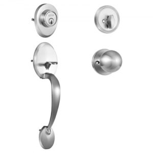 VEVOR Haustürgriff- und Riegel-Set, Vordertürschloss-Set aus satiniertem Nickel mit Innenknauf, verstellbarer Lochabstand, Einzelzylinder-Griffset, für rechts- und linkshändige Eingangs- und Vordertür