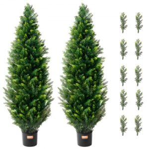 VEVOR Künstlicher Formschnittbaum aus Zeder, 121,9 cm hoch (2 Stück), mit zusätzlichen Blättern und Topf, künstliche immergrüne Kiefern-Zypressenpflanze, UV-geschütztes künstliches Grünset