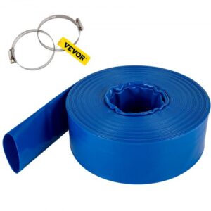 VEVOR Abflussschlauch, 101,6 mm x 32 m, PVC-Flachschlauch, robuster Rückspül-Ablaufschlauch mit Klemmen, wetterfest und platzsicher, ideal für Schwimmbad und Wassertransfer, blau