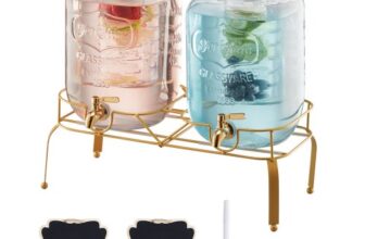 VEVOR Getränkespender (2 x 8 L) für Partys Saftspender (aus Glas) mit tropfsicherem Zapfhahn & Metallständer Wasserspender für Restaurants Partys, Limonade Eistee selbstgemachte Getränke Spender