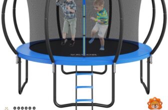 VEVOR Gartentrampolin Trampolin 86 cm Leiternhöhe, Indoor-/Outdoor-Kindtrampolin mit 150 kg Belastbarkeit, Trampoline 360° Sicherheitsnetz Stoßdämpfend, Outdoor Trampoline für Kinder & Erwachsene