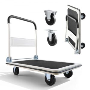 VEVOR Plattformwagen Klappbar 300 kg, Transportwagen mit Lenkrolle, Handwagen Ladefläche mit Anti-Rutsch-Beschichtung, Transporthilfe für Einfache Aufbewahrung, 900x610x870 mm Rollwagen
