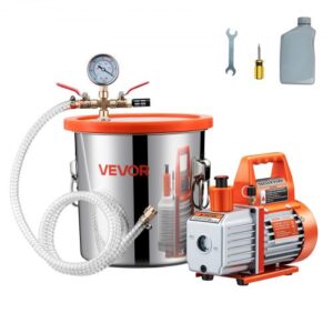 VEVOR 11,36 L Vakuumkammer mit Pumpe, 99 L/min, Edelstahl, Entgasungskammer-Kit, einstufig, Deckel aus gehärtetem Glas, 1,5 m Schlauch, zur Stabilisierung von Holzentgasungs-Silikonharz