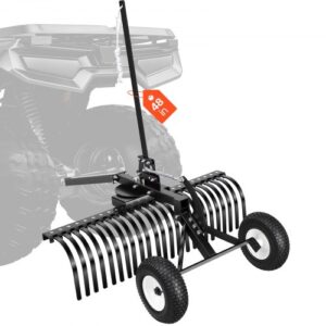 VEVOR Rasentraktor Heuharke 1219 mm, Heurechen mit 24 Harkenzinken, Rasenrechen zum Ziehen für ATV-Rasenmäher & Traktoren, Höhen- & Winkelverstellung, Hochleistungs-Vertikutierer für Laub & Unrat