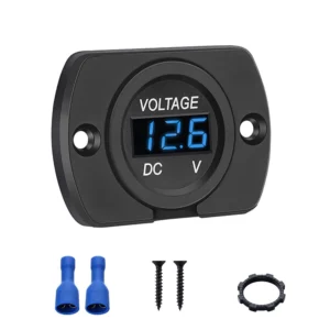 12V 24V Auto Voltmeter LED Digitalanzeige Panel Wasserdicht Wasserdichte Rundspannungsmessgerät mit Anschlüssen für Auto