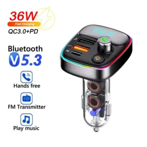 FM-Transmitter für das Auto PD Typ C Doppel USB MP3-Player Ladegerät Bluetooth 5.3 Kabellos Leicht Freisprech PD QC3.0