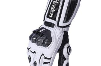 Harssidanzar Unisex Leder Motorradhandschuhe KM045EU Weiß Schwarz L