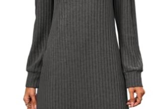 Strickkleid Damen Langarm Kleider Pulloverkleid Herbst Minikleider Grau S