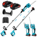 3 in 1 Akku Teleskop Heckenschere, Akku Grasschere und Strauchschere mit 2 * 2.0Ah Batterien,Messerlänge 220 mm & 130mm, 90°abwinkelbarer Kopf für Strauch und Heckenschnitt,