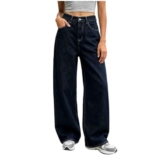 Baggy Jeans Damen Weites Bein Stretch Hose High Waist Jeanshosen | Straight Leg Damenjeans Locker Stretchjeans Lässige Streetwear-Hose Breite Pants Mit Taschen Leicht Sommerhose (S),