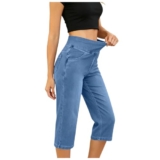 Jeans Damen Wide Leg Sommerjeans Weites Bein Jeanshosen Stretch High Waist Hose mit Gummizug Baggy Damenjeans Leicht Sommerhose Gerades Taschen Locker Freizeithose Urlaub Wandern (Blue, S),