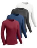 Orrfreer 4er Pack Langarmshirt Damen Atmungsaktive Sportshirt Damen Schnelltrocknend Funktionsshirt mit Rundhals Fitness Kompressionsshirt für Gym Yoga Running Workout Weiß/Grau/D blau/Rot S,