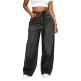 Baggy Jeans Damen Weites Bein Stretch Hose High Waist Jeanshosen | Straight Leg Damenjeans Locker Stretchjeans Lässige Streetwear-Hose Breite Pants Mit Taschen Leicht Sommerhose (Grey, XL),