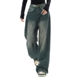 Baggy Jeans Damen,Jeans Damen Elastischer Weich High Waist Baggy Denim Hose mit Weitem Bein Y2K Loose Fit Denim Hosen 90er Streetwear Straight Leg Pants Loose Fit Boyfriend Pants,