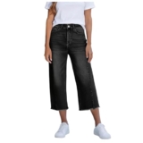 Barrel Jeans Damen Cropped Baggy Trendy Hohe Taille Distressed Loose Stretch Hose Jeans mit Taschen (XXL),