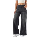 Jeans Damen Mit Weitem Bein Hohe Taille Gerades Bein Lockere Passform Unregelmäßiger Handgeriebener Katzenschnurrhaarverlauf Elastizität Casual Hose (Dark Gray, XS),