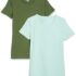 VERO Moda Damen 2er Pack Einfarbiges Stretch T-Shirt Basic Rundhals Top Baumwolle Oberteil Set VMPAULA