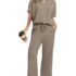Desol Zweiteiler Damen Sommer Outfits, Trainingsanzug Sets Kurzarm Oberteil & Jogginghosen, Weites Bein Caprihosen für Freizeit & Hausgebrauch & Reisen