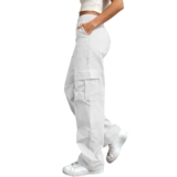 Cargo Hose Damen Baggy Pants Casual Freizeithose High Waist Loose Fit Gerade Geschnittene Stoffhose Streetwear Y2K Style mit Praktischen Seitentaschen für Alltag und Outdoor Abenteuer,