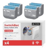 SwitchBot Wlan Schalter 2PM kompatibel mit Alexa/Apple Home/Google Home, Leistungsmessendes Relaisschaltmodul mit integriertem Bluetooth Repeater und Trockenkontakt, Wi-Fi 2,4GHz(Schalter 2),16A,2Pack,