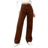 Baggy Jeans Damen – High Waist Stretch Weites Bein Hose Wide Leg Jeanshose Straight Fit Jeans Tailliert Hosen Freiziethose Lockere Gerade Damenjeans (Brown, M),
