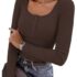 Rapbin Damen Elegant Bluse Locker Top Langarm V-Ausschnitt Basic Shirt