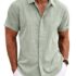 Friptspyg Leinenhemd Herren Hemd Langarm Baumwolle Leinen Hemden Button-Down Freizeithemden Casual Regular Fit Sommerhemd, Weiß M