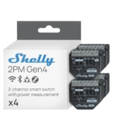 Shelly 2PM Gen4 – WLAN Smart Relais Schalter, Rolladenschalter, Stromzähler, 2 Kanäle, 16A, Lichtschalter, Smart Home, Zeitschaltuhr, Alexa, Google & HomeKit, Matter, Kein Hub Erforderlich (4 Stück),