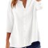 Rapbin Damen Leinenhemd Sommer Blusenshirt aus Musselin Baumwolle V-Neck