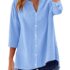 Rapbin Damen Bluse 3/4 Ärmel Baumwolle Leinenbluse V-Ausschnitt Knopfleiste