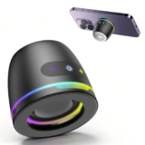 IKT Magnetischer Bluetooth Lautsprecher mit Telefonhalterung, Musikbox Bluetooth 5.4, 5W Stereo Bass Boost, IPX7 Wasserdicht, 5 RGB Lichtmodi, 10H Spielzeit, Party-Lautsprecher für Innen & Außen, TWS,