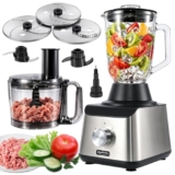 1500W Küchenmaschine und Mixer Kombination, 2,5L Zerkleinerer für Fleisch, Gemüse und Teig, 2L Standmixer mit Glasbehälter, 2 Geschwindigkeitsstufen&Pulsfunktion für Smoothies, Saft usw.,