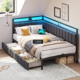 DICTAC Polsterbett Schlafsofa 90×200 mit LED-Beleuchtung und USB-Ladestation