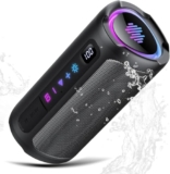 aowoka Bluetooth Lautsprecher mit Licht, 20W tragbare Musikbox, verbesserter Bass, LED-Anzeige, 20 Std. Akku, Bluetooth 5.4, IPX7 wasserdicht, TWS, TF-Karte, Lautsprecher für Reisen, Sport, Party,