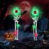 Qedertek Halloween Deko Outdoor – 2 Stück 120cm Halloween Geister Windsäcke mit Bunt Lichterkette, Ghost Windsack Flagge Halloween Hängende Dekoration für Innen Außen Garten Horror Mottoparty