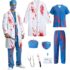BNLIK Halloween Zombie Arzt Kostüm Herren: Doktor Kostüm Horror Karneval Chirurg Costume Erwachsene Set mit Arztkittel, Doktorhut, Arztmaske, Oberteil, Hose und Stethoskop (M)