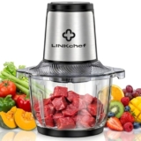 LINKChef Zerkleinerer Elektrisch 1,5L Glasbehälter, 2 Stufen, 3 Edelstahlklingen – Universalzerkleinerer für Fleisch, Gemüse, Nüsse & Babynahrung,